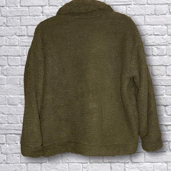 Free People Movement Full Zip Sherpa Jacket Olive Green - Picture 2 of 4